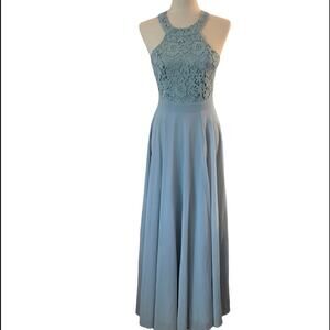 Lulus dusty blue prom ball formal black tie maxi dress. Size Small.